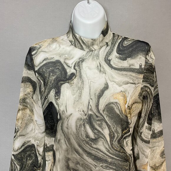 Amisu Sheer Top Marbled Print Gray Long Sleeve Mock Neck Clubbing Festival Woman - Picture 3 of 9